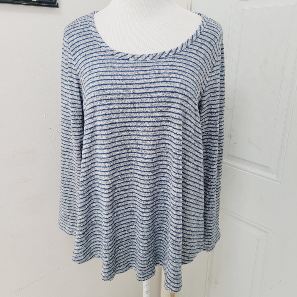 Soft Surroundings Striped Knit Top Long Sleeve Sweater‎ Blue Gray Petite Large